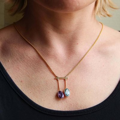 Amethyst Gold Lariat Necklace, 1950s 