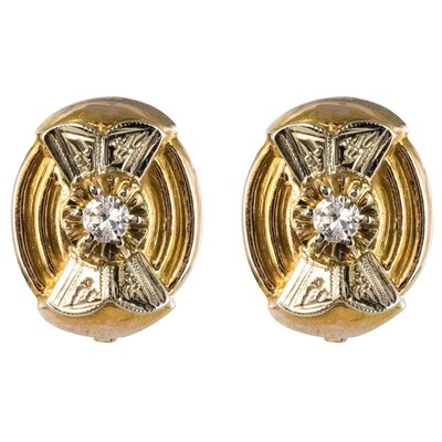 Diamonds 18 Karat Yellow And White Gold Stud Earrings 1950s Set Of 2 For Sale At Pamono