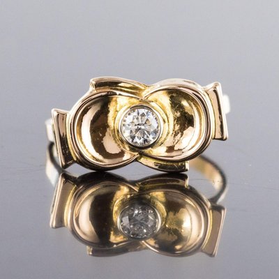 Anello con nodo in oro giallo a 18 carati e diamanti, anni '50