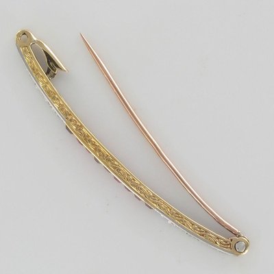 Broche Vintage Or 18K Et Platine Avec Diamants Et Saphirs - Art Déco Vers 1925