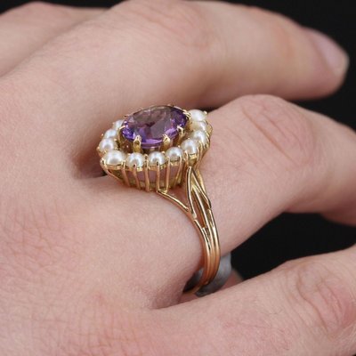 Details about   1960's Amethyst Stone W/Pearls Gold Tone DESIGNER Kim Craftsmen Ring 