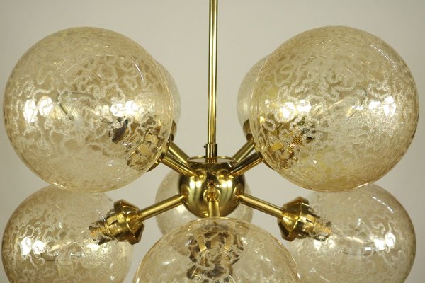 Mid Century Brass Amber Glass Ball, Brass And Glass Orb Chandelier