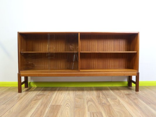 Mid Century Teak Bookcase With Glass, Under Window Bookcase With Doors