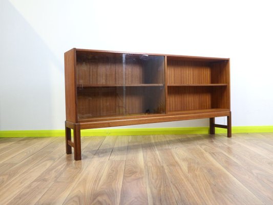 Mid Century Teak Bookcase With Glass, Modern Bookcase With Glass Doors