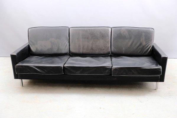 Cubistic Leather 3 Seater Sofa With, Black Leather Sofa With Grey Cushions
