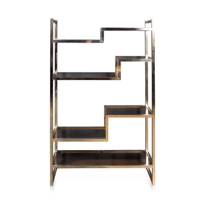 Italienisches Etagere Regal aus Messing & Rauchglas, 1970er bei Pamono kaufen