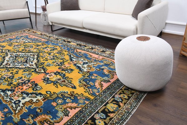 7x10 Vintage Turkish Oushak Handmade Wool Area Rug in Yellow for