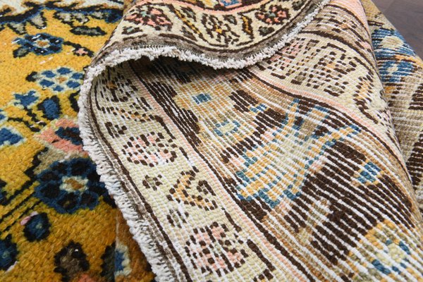 7x10 Vintage Turkish Oushak Handmade Wool Area Rug in Yellow for