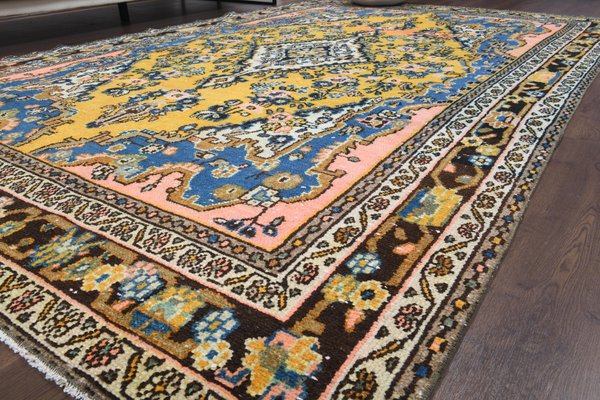 7x10 Vintage Turkish Oushak Handmade Wool Area Rug in Yellow