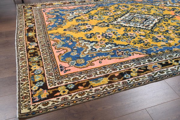 7x10 Vintage Turkish Oushak Handmade Wool Area Rug in Yellow for