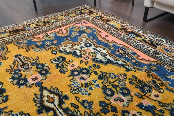 7x10 Vintage Turkish Oushak Handmade Wool Area Rug in Yellow for