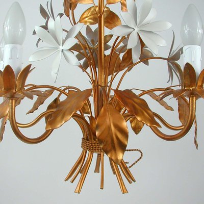 Lustre 5 Branches En Métal Avec Motifs Fleurs Et Feuilles - Style Vintage - Très Bon état D'occasion