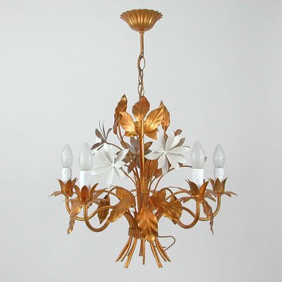 Lustre 5 Branches En Métal - Imitation Fleurs Et Feuilles - Style Vintage - Occasion Très Bon état