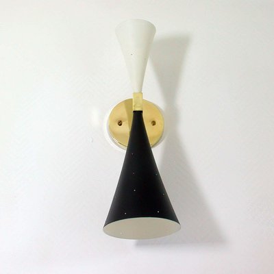Wall Sconce Italian Cone Mid Century Lamps Lighting Wall Fixture Two Bulb Black 
