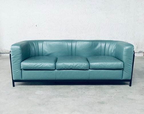 Postmodern Onda 3 Seater Leather Sofa, Turquoise Leather Couch