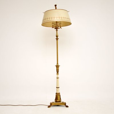 Antique French Tole Floor Lamp Shade, Vintage Brass Floor Lamp With Marble Table Top