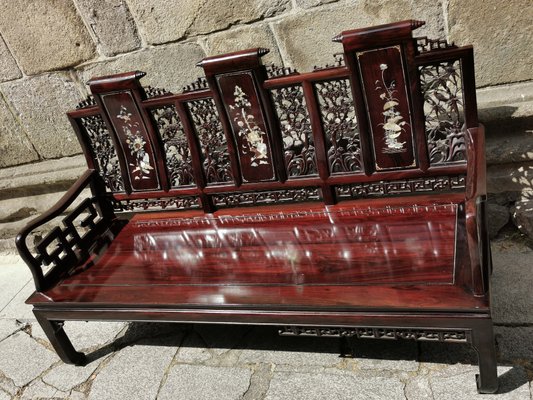 Vintage Oriental Rosewood Bench, 1940s for sale at Pamono