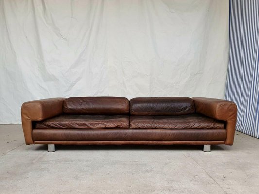 Mid Century Leather Grand Diplomat Sofa, Deep Leather Sofa