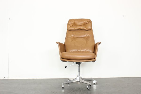 Leather Swivel Chair By Horst Brüning, Brown Leather Office Chair No Arms