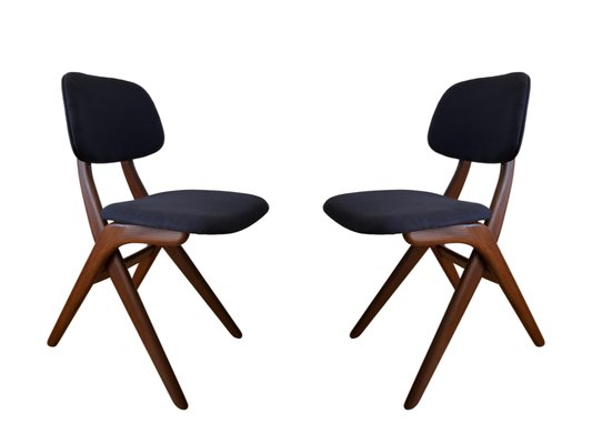 Vintage Teak Scissor Chairs Van Teeffelen for Webe, 1960s, Set of 2 for sale at Pamono