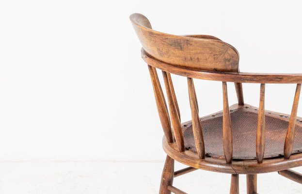 Bentwood Oak Clerks Chair With Leather, Antique Chair With Leather Seat