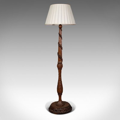 Antique Black Forest Edwardian Oak, Weathered Wooden Floor Lamp With Shelf