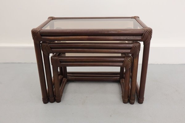 Vintage Rattan Nesting Tables 1960s Set of 3