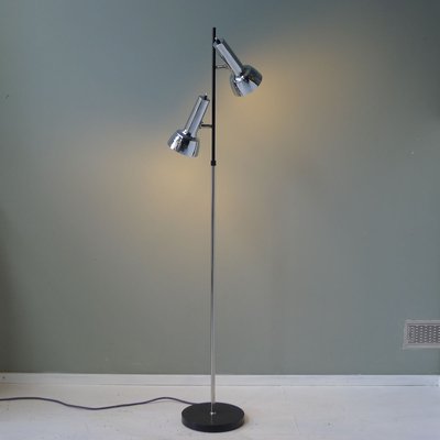 Floor Lamp with Movable Chrome Black Cylindrical Shades 1960s