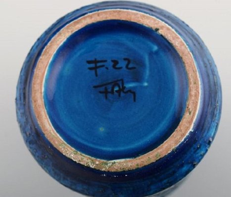 Vase in Rimini-Blue Glazed Ceramics by Aldo Londi for Bitossi, for sale Pamono