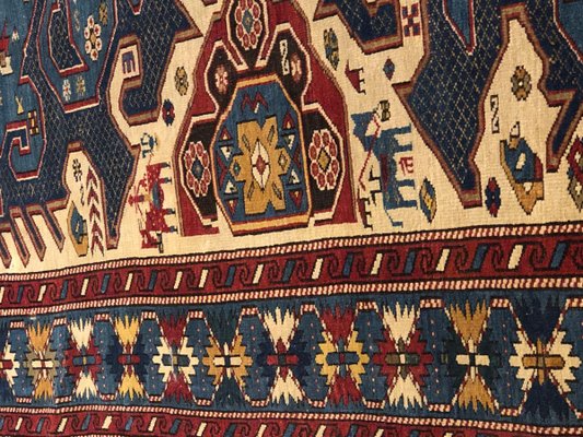 Early 20th Century Blue White Yellow Geometric Rug for sale at Pamono