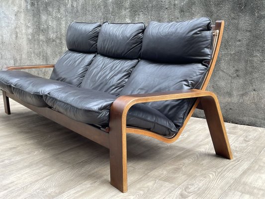 Scandinavian Wood And Leather Sofa For, Leather Sofa With Wooden Frame