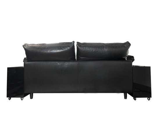 Vintage Italian Black Leather Lacquer, Black Leather Couch Sofa Bed Egypt