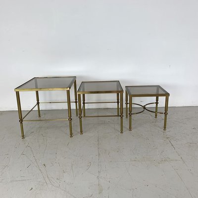 Vintage Brass Glass Nesting Coffee, Glass Nesting Coffee Table Set