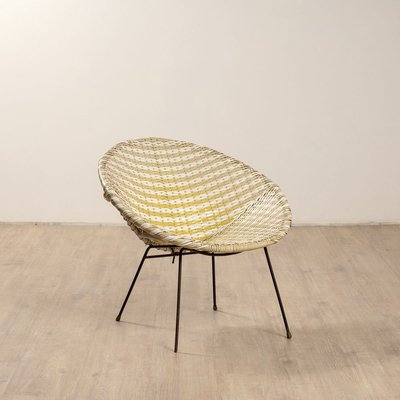 White Yellow Wicker Cocktail Chair 1950s for sale at Pamono