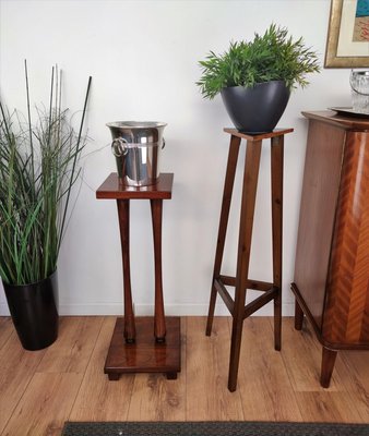 Art Deco Walnut Wood Pedestal, Antique Wooden Pedestal Plant Stand