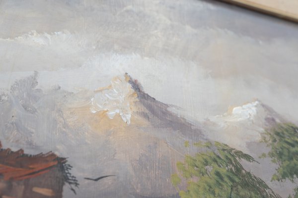 Peinture à l'Huile sur Toile, Paysage de Montagne, Cakv