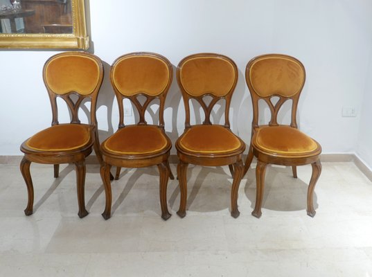 Art Nouveau Liberty Walnut Chairs Set, Caramel Color Dining Chairs