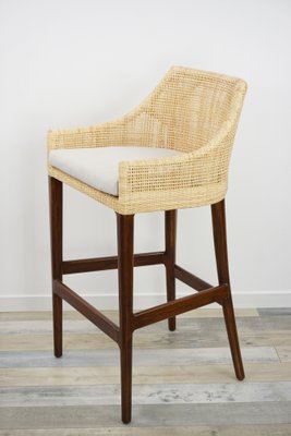 French Rattan Wood Bar Stool For, Wooden Bar Stools With Rattan Seats