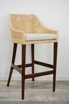 French Rattan Wood Bar Stool For, Wicker Wood Bar Stools