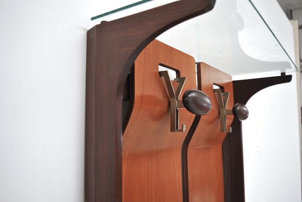 Mid-Century Wood Glass Coat Stand with Hooks by Gianfranco