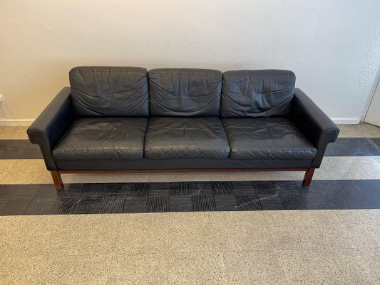 Mid Century Leather And Teak Sofa, Ikea Black Leather Sofa