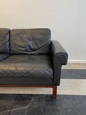 Mid Century Leather And Teak Sofa, Black Leather Futon Ikea