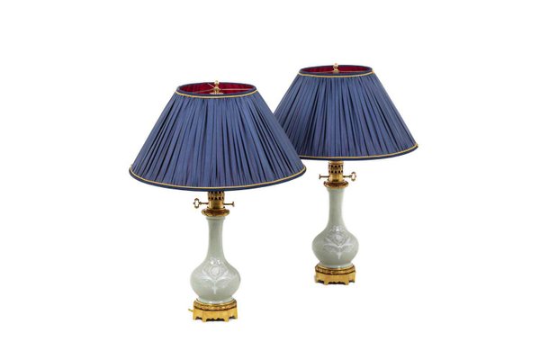 Lamps In Celadon Porcelain 1880s Set, Celadon Porcelain Table Lamp