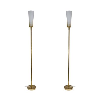 White Frosted Glass Shades On Brass, Lamp Shades For Torchiere Floor Lamps