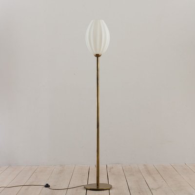 Italian Brass Floor Lamp With Tulip, Pole Lamp Shades Glass