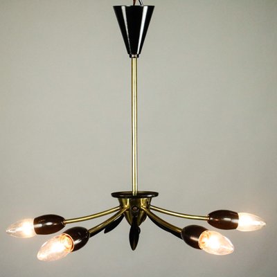 Sputnik Lamp Brass and Black Spider Pendant Lamp 1950s