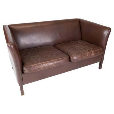 Danish Two Seater Sofa Upholstered With, 2 Seater Dark Brown Leather Sofa Bed