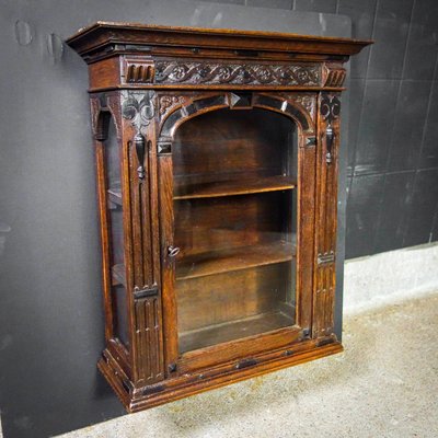 Antique Oak Hang Cabinet With Glass, Antique Bookcases With Glass Doors