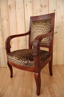 Fauteuil Empire En Acajou Et Cuir Vert - Très Bon état - Reconditionné