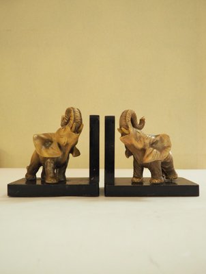 White Glazed Ceramic Elephants Bookend Set